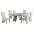Clear Glass Dining Set with Table and 6 Cream Velvet Chairs