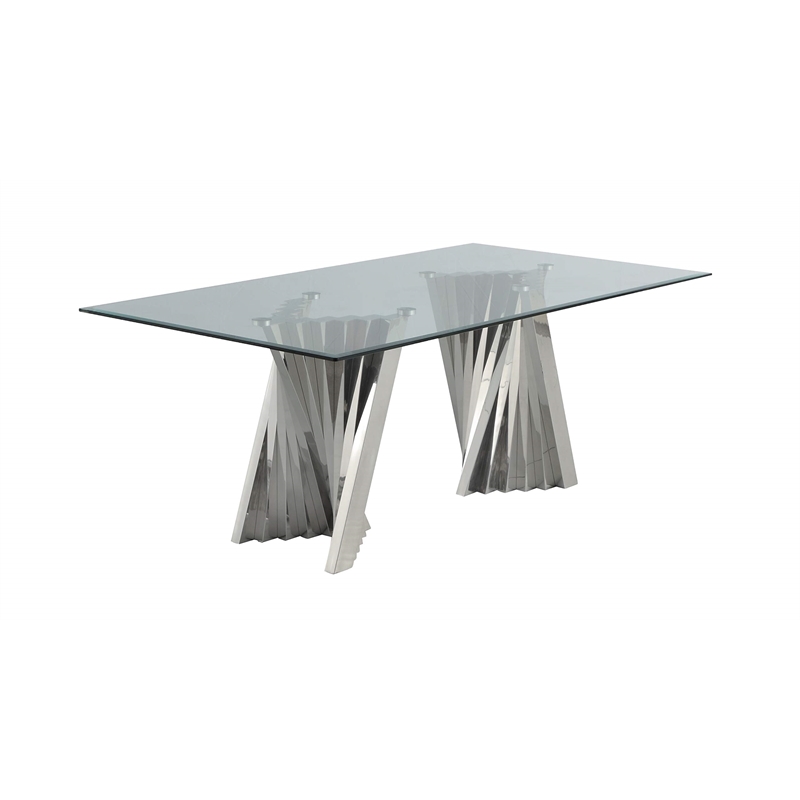 Clear Glass Dining Set with Table and 6 Oval Gray Velvet Chairs