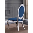 Clear Glass Dining Set with Table and 6 Oval Navy Blue Velvet Chairs