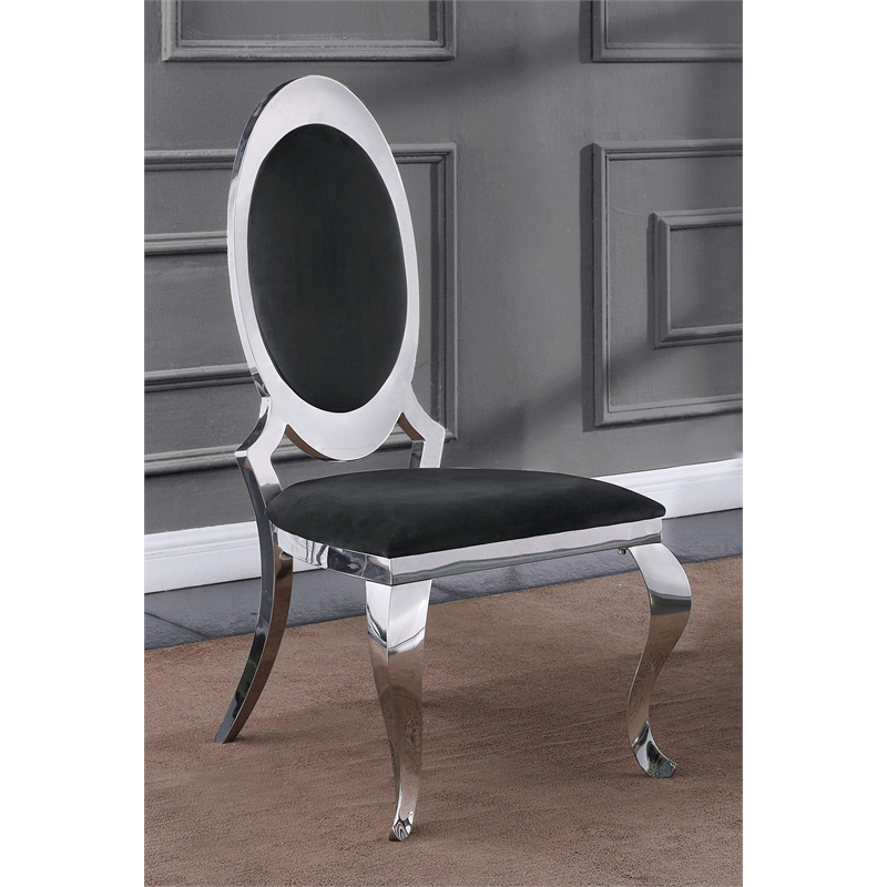Clear Glass Dining Set with Table and 6 Oval Black Velvet Chairs