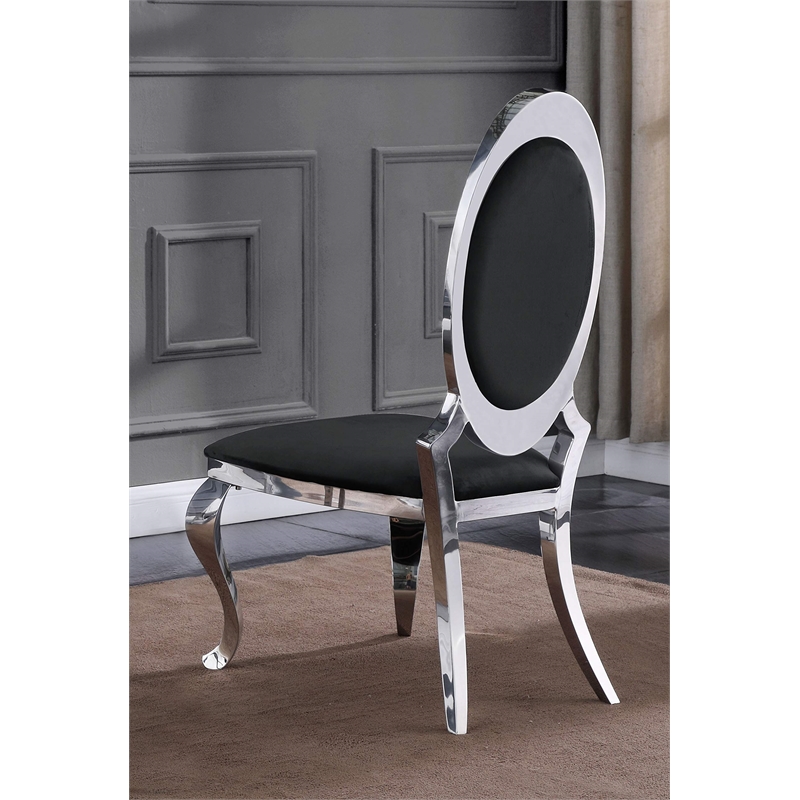 Clear Glass Dining Set with Table and 6 Oval Black Velvet Chairs