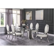 Clear Glass Dining Set with Table and 6 Oval White Faux Leather Chairs