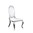 Clear Glass Dining Set with Table and 6 Oval White Faux Leather Chairs