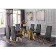 Clear Glass Dining Set with Table and 6 Gray Velvet Chairs