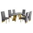 Clear Glass Dining Set with Table and 6 Gray Velvet Chairs