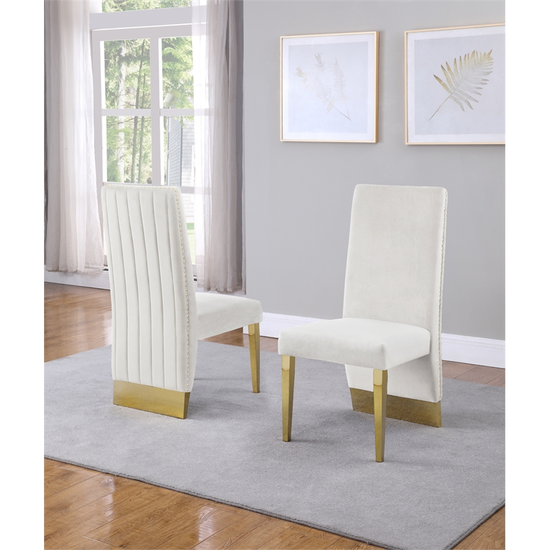Clear Glass Dining Set with Table and 6 Cream Velvet Chairs