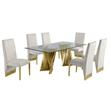 Clear Glass Dining Set with Table and 6 Cream Velvet Chairs