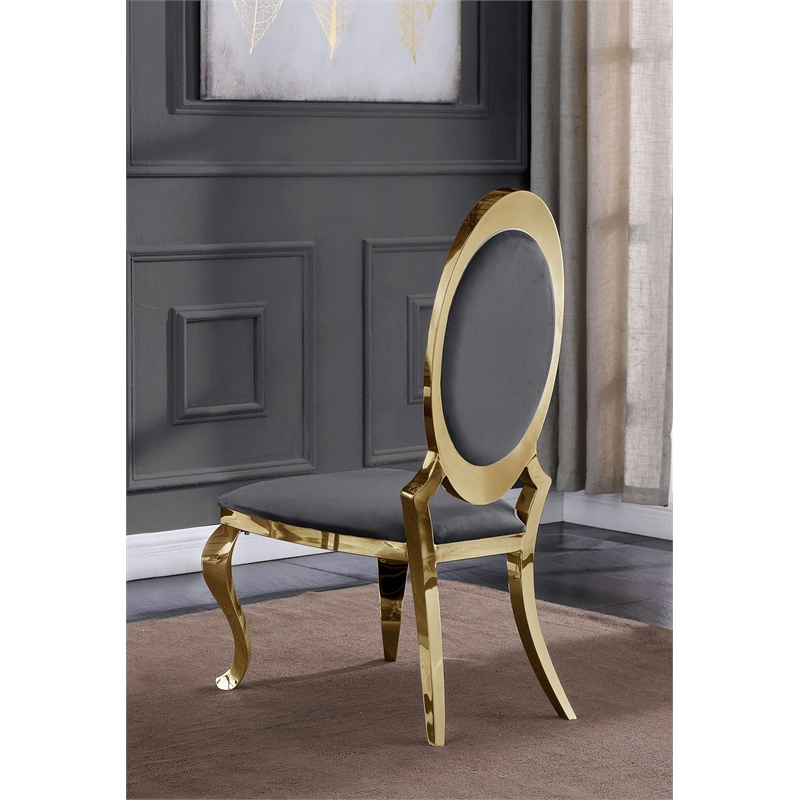 Clear Glass Dining Set with Table and 6 Oval Gray Velvet Chairs