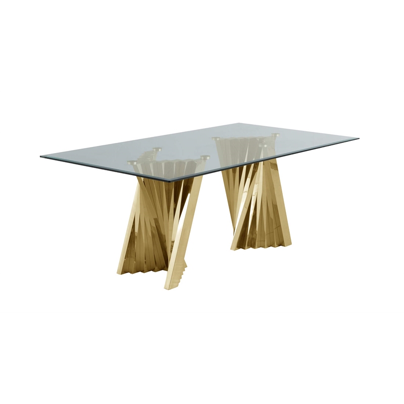 Clear Glass Dining Set with Table and 6 Oval Navy Blue Velvet Chairs