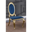 Clear Glass Dining Set with Table and 6 Oval Navy Blue Velvet Chairs