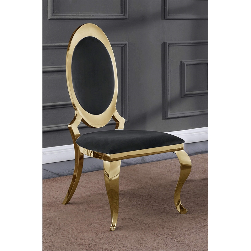 Clear Glass Dining Set with Table and 6 Oval Black Velvet Chairs