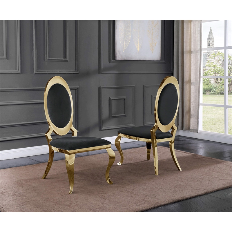Clear Glass Dining Set with Table and 6 Oval Black Velvet Chairs