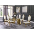 Clear Glass Dining Set with Table and 6 Oval White Faux Leather Chairs