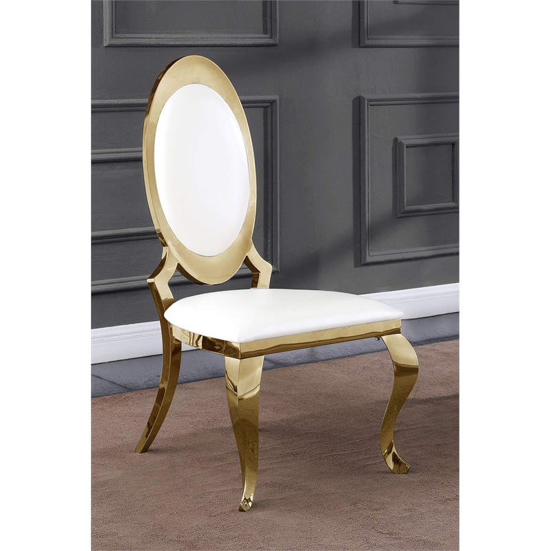 Clear Glass Dining Set with Table and 6 Oval White Faux Leather Chairs