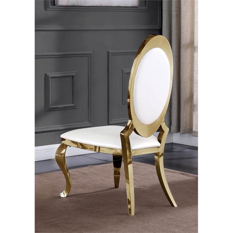 Clear Glass Dining Set with Table and 6 Oval White Faux Leather Chairs