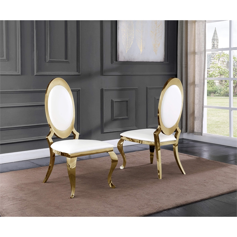 Clear Glass Dining Set with Table and 6 Oval White Faux Leather Chairs