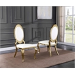 Clear Glass Dining Set with Table and 6 Oval White Faux Leather Chairs