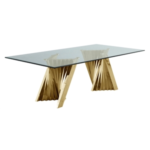 46&quot x 94&quot Clear Glass Dining Table and Gold Stainless Steel Base