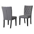 Gray Linen Dining Chairs with Tufts and Dark Espresso Wood Legs (Set of 2)