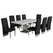 Silver Stainless Steel 9 Piece Dining Set with Marble Table and Black Chairs