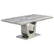 Silver Stainless Steel 9 Piece Dining Set with Marble Table and Gray Chairs
