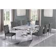 Silver Stainless Steel 9 Piece Dining Set with Marble Table and Gray Chairs