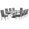 Silver Stainless Steel 9 Piece Dining Set with Marble Table and Gray Chairs