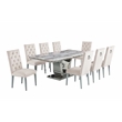 Silver Stainless Steel 9 Piece Dining Set w Marble Table and Cream Chairs