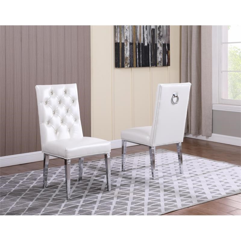 Silver Stainless Steel 9 Piece Dining Set with Marble Table and White Chairs