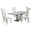 White Marble 5 piece Dining Set with Silver Stainless Steel Base
