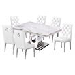 White Marble 7 piece Dining Set with Silver Stainless Steel Base