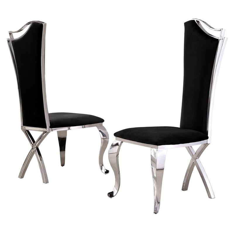 Black Velvet Dining Chairs with Silver Stainless Steel Base (Set of 2)