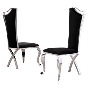 Black Velvet Dining Chairs with Silver Stainless Steel Base (Set of 2)