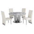6pc. White Marble Dining Set with Lazy Susan and Silver Stainless Steel