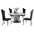 6pc. White Marble Dining Set with Lazy Susan and Silver Stainless Steel