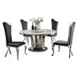 6pc. White Marble Dining Set with Lazy Susan and Silver Stainless Steel