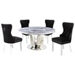 6pc. White Marble Dining Set with Lazy Susan and Silver Stainless Steel