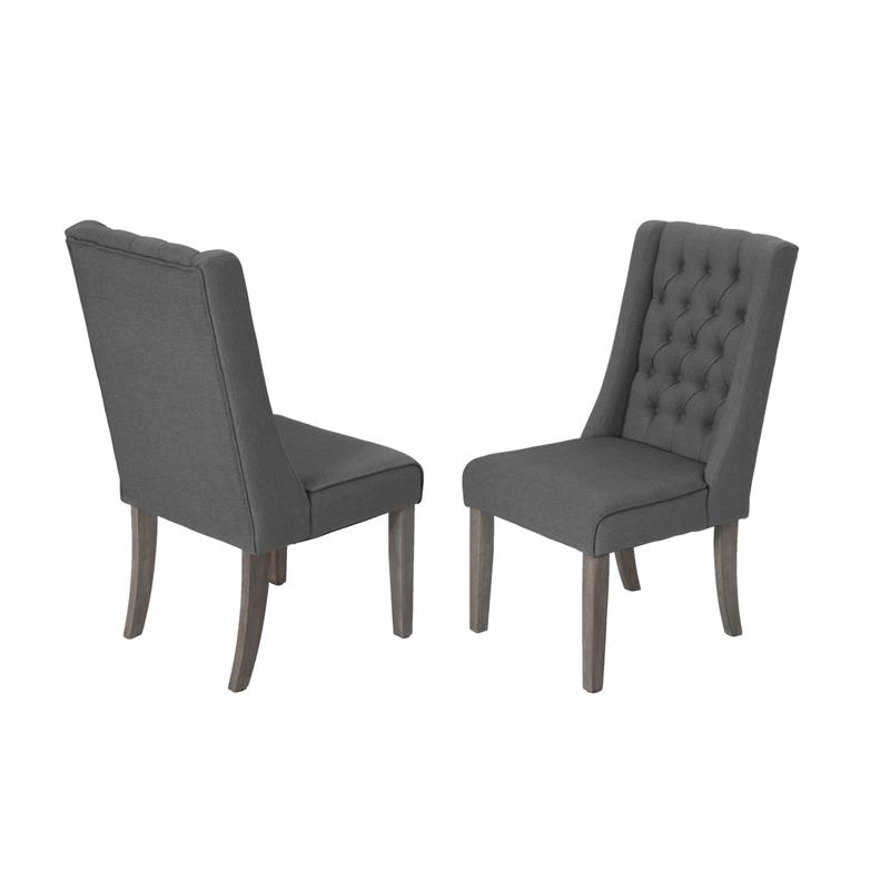 Rustic 9pc Dining Set with Gray Linen Chairs and Extendable Wood Dining Table
