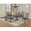 Gray Linen Dining Bench with Rustic Gray Brown Wood in Standard Height