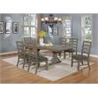 7pc Rustic Gray Brown Wood Dining Set with 6 Gray Linen Chairs