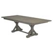 7pc Rustic Gray Brown Wood Dining Set with 6 Gray Linen Chairs