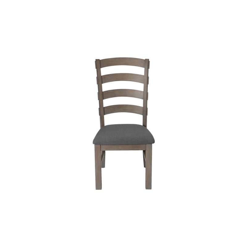 7pc Rustic Gray Brown Wood Dining Set with 6 Gray Linen Chairs