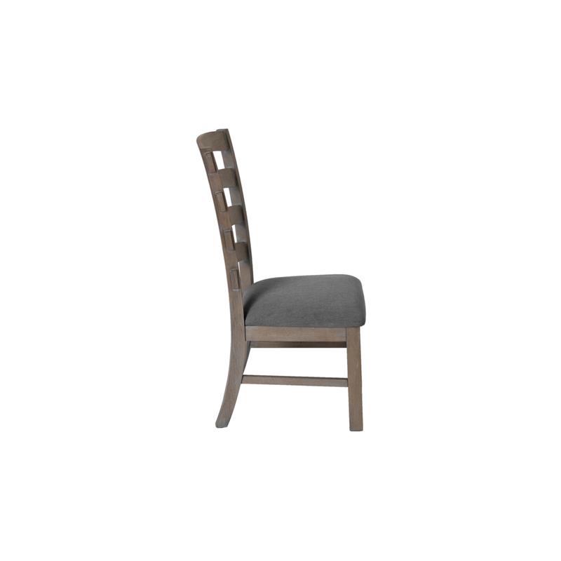 7pc Rustic Gray Brown Wood Dining Set with 6 Gray Linen Chairs