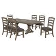 7pc Rustic Gray Brown Wood Dining Set with 6 Gray Linen Chairs