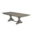 7pc Rustic Gray Brown Wood Dining Set with 6 Beige Linen Chairs