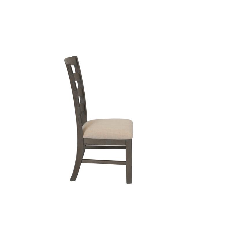 Beige Linen Dining Chairs (Set of 2) with Rustic Gray Brown Wood