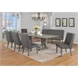 Rustic Gray Wood 7pc Dining Set with Table and Gray Linen Chairs and Bench
