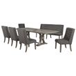 Rustic Gray Wood 7pc Dining Set with Table and Gray Linen Chairs and Bench