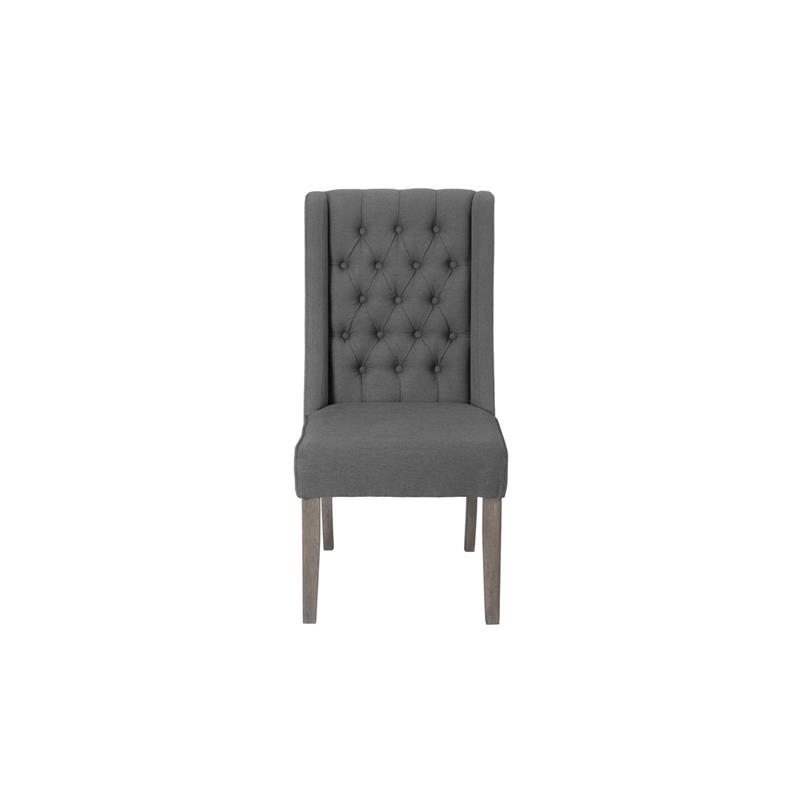 Rustic Gray Wood 7pc Dining Set with Table and Gray Linen Chairs