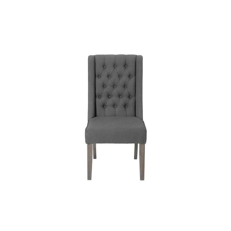 Rustic Gray Dining Chairs (Set of 2) with Gray Linen Fabric Tufted Seats